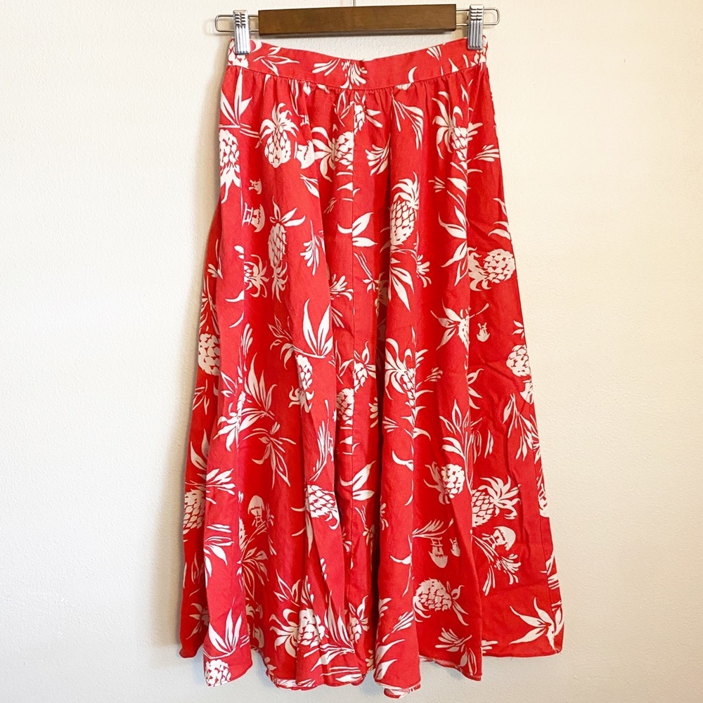 Vintage Red and White Pineapple A-Line Skirt Tropical Resort Hawaii Side Button - Picture 3 of 4